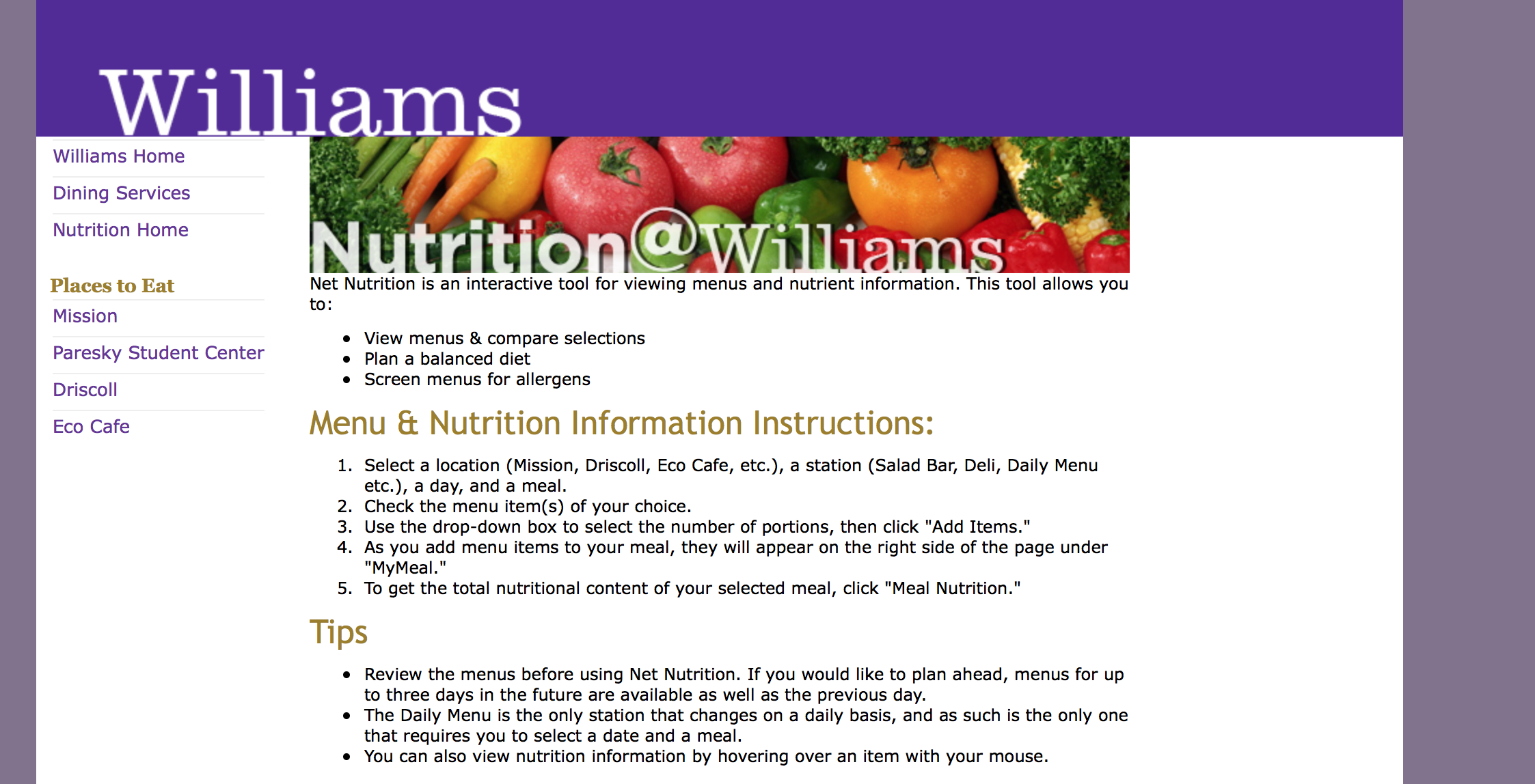 Nutrition Start Page